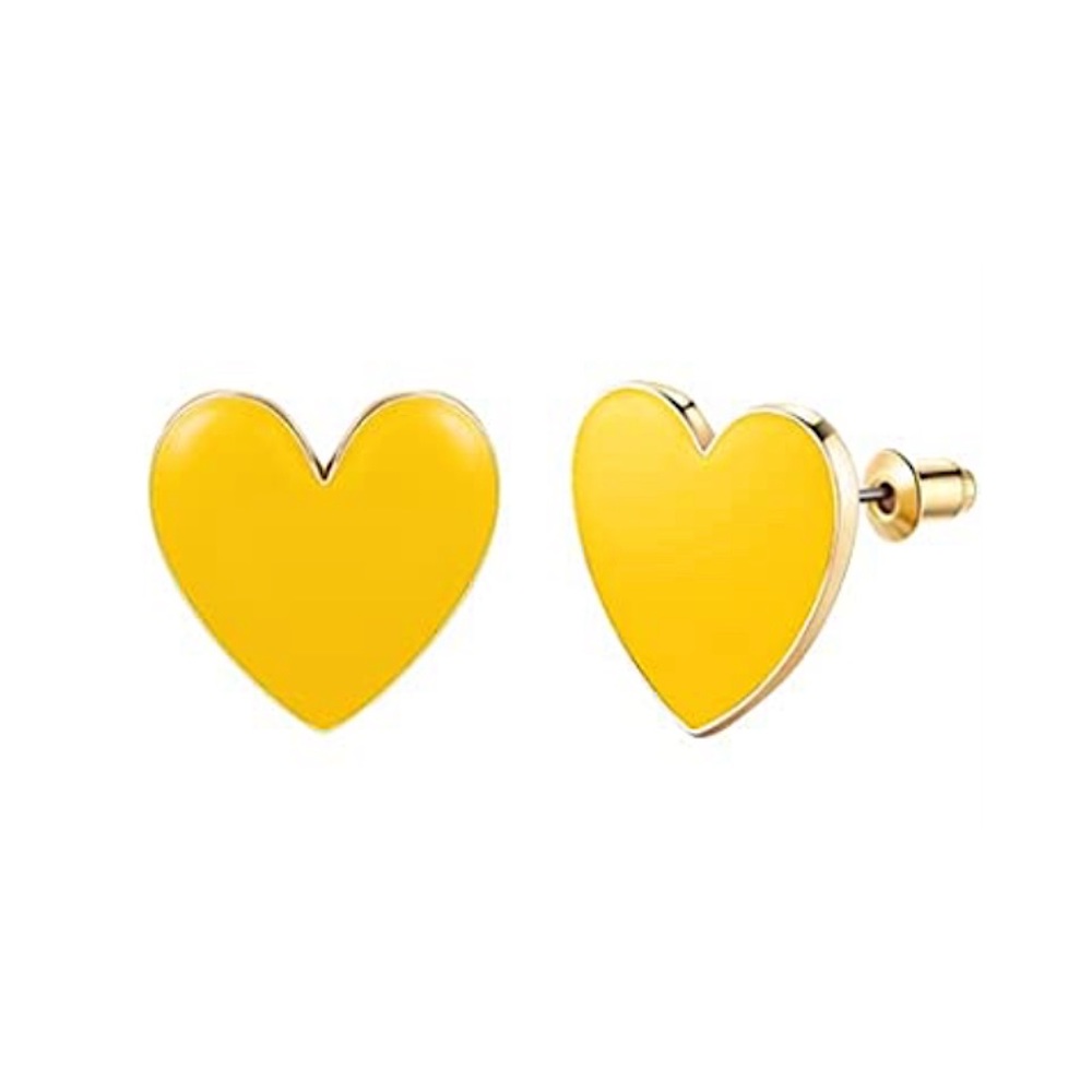 💛BNWT💛Yellow Enamel Heart Gold Stud Earrings - Picture 1 of 2